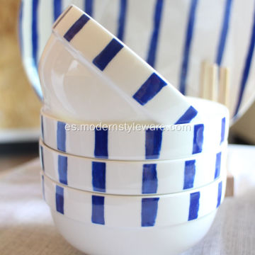 Tazón de fuente del arroz cena porcelana azul cerámica sopa